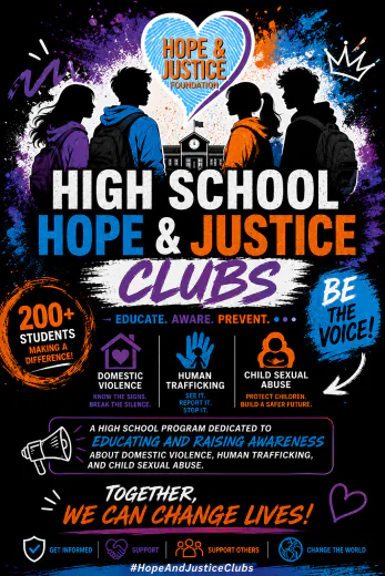 Clubs poster in English: be the voice, together we can change lives