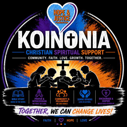 KOINONIA Christian Spiritual Support seal: community, faith, love, growth, together