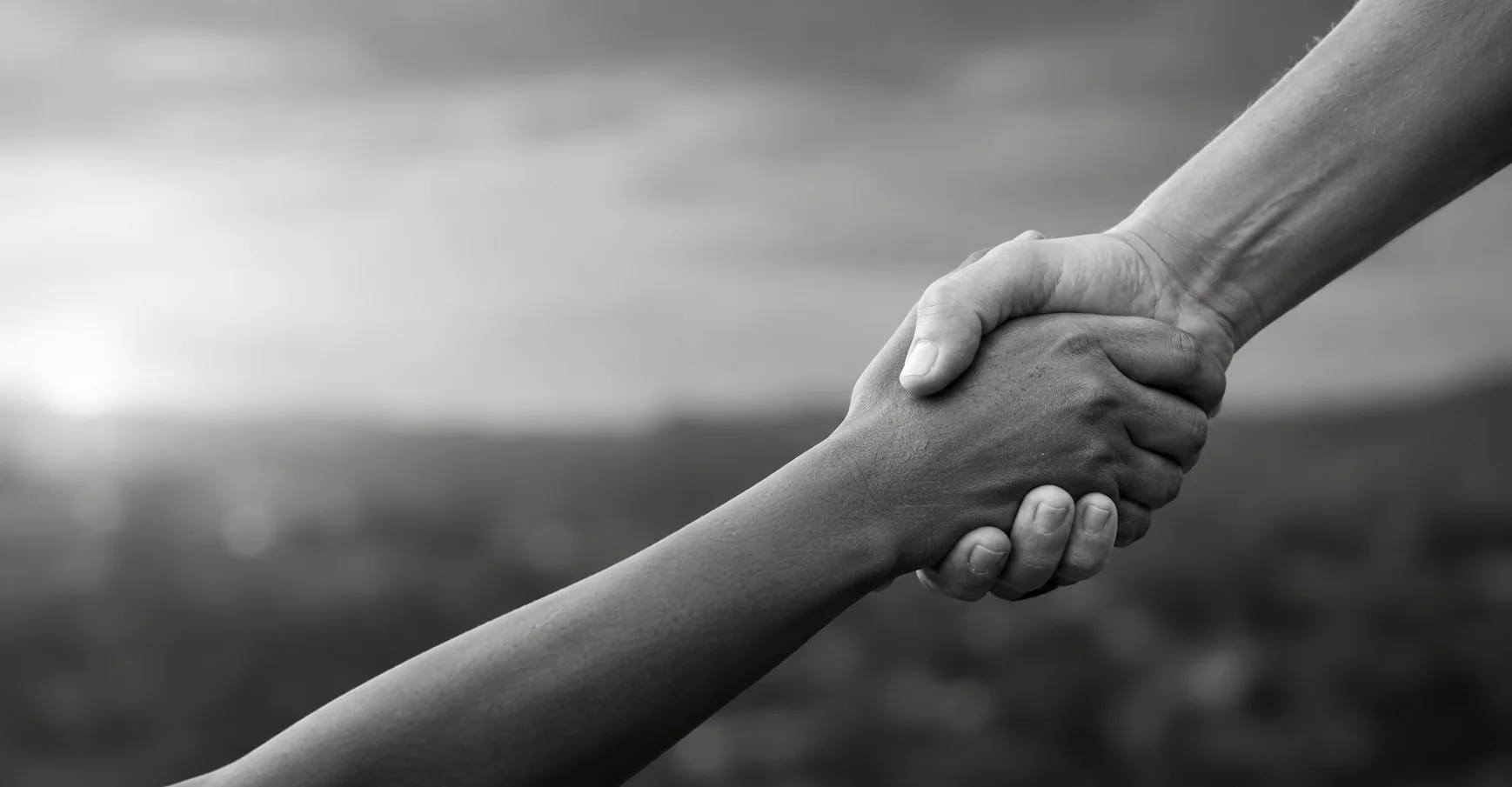Two hands clasped wrist to wrist, one pulling the other up