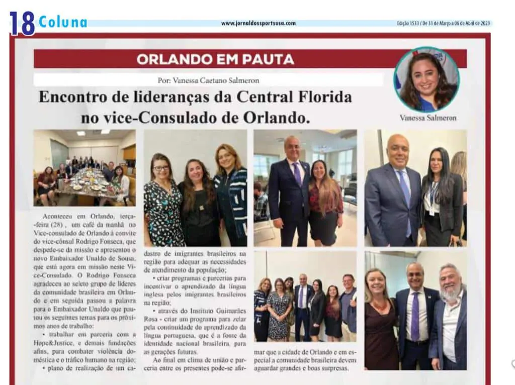Newspaper column on the Central Florida leadership summit at the Brazilian vice consulate in Orlando